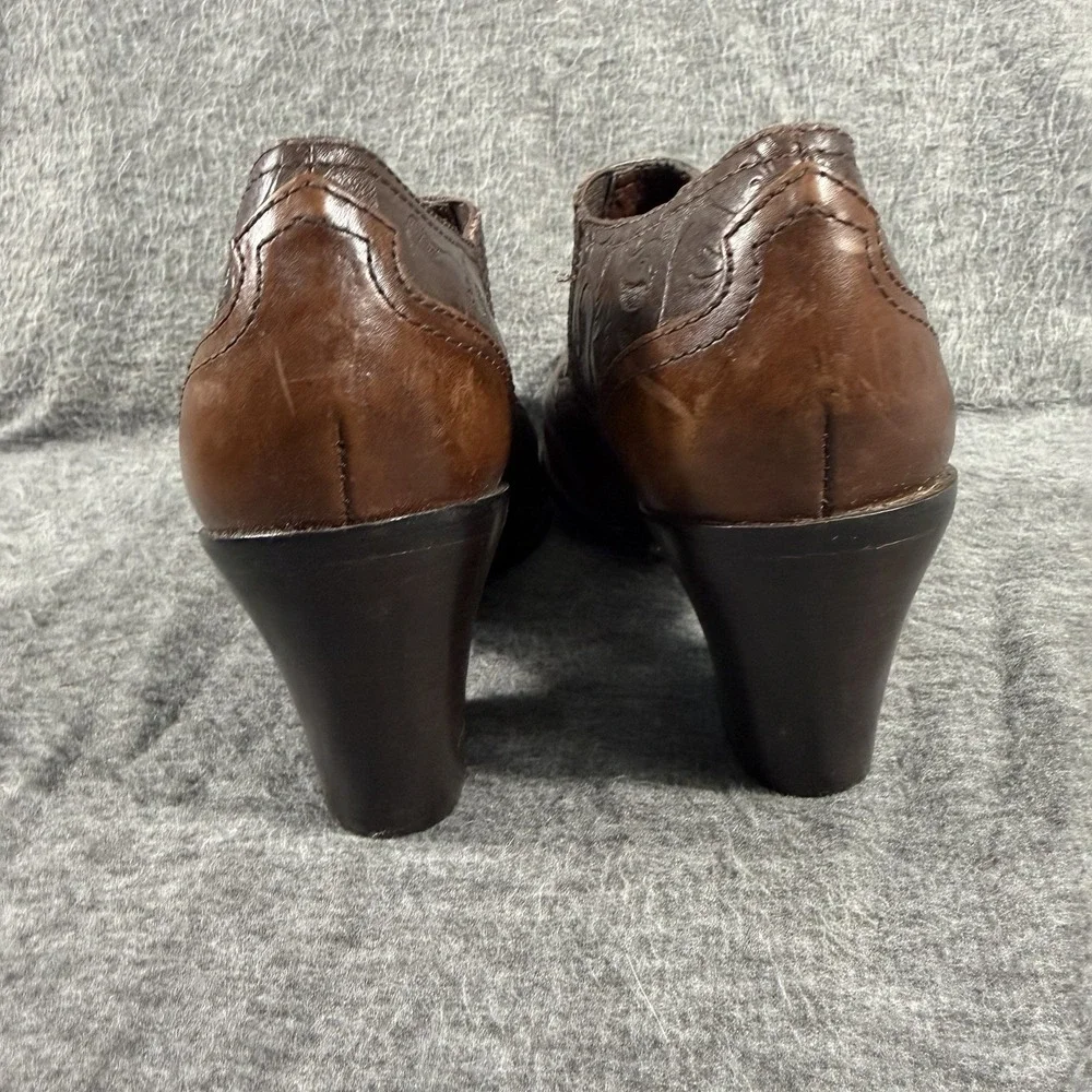 Antonio Melani Women's Western Cowgirl Tooled Bootie Brown Leather Size 8.5